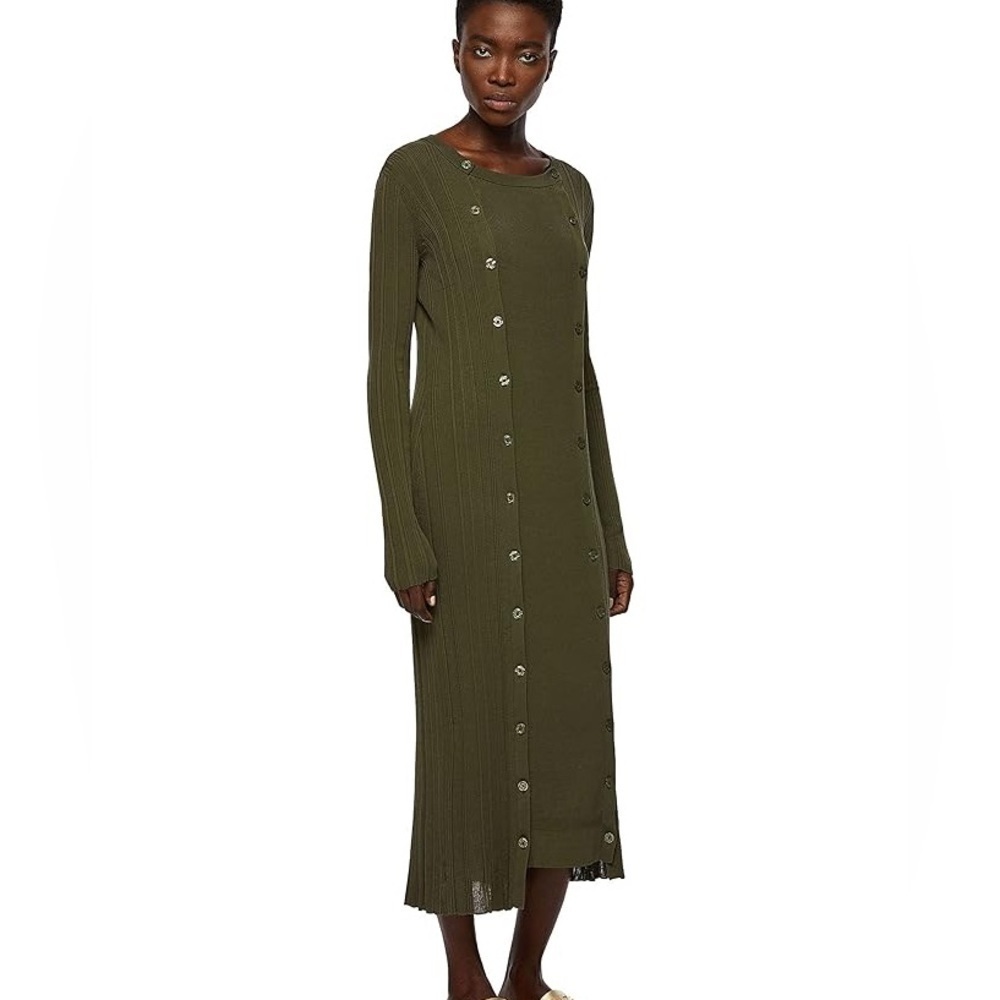 DIESEL Dress Ribbed Maxi Button Detail in Khak size medium